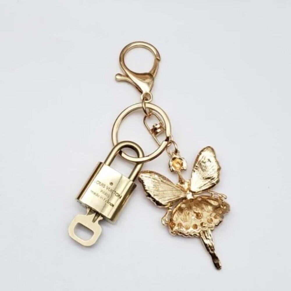 LV Authentic Gold Padlock 🔒 Key Set w/ Unbranded Fairy Keychain Charm - Picture 3 of 6